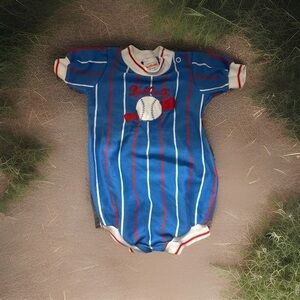 Blue and Red Striped Baby Romper